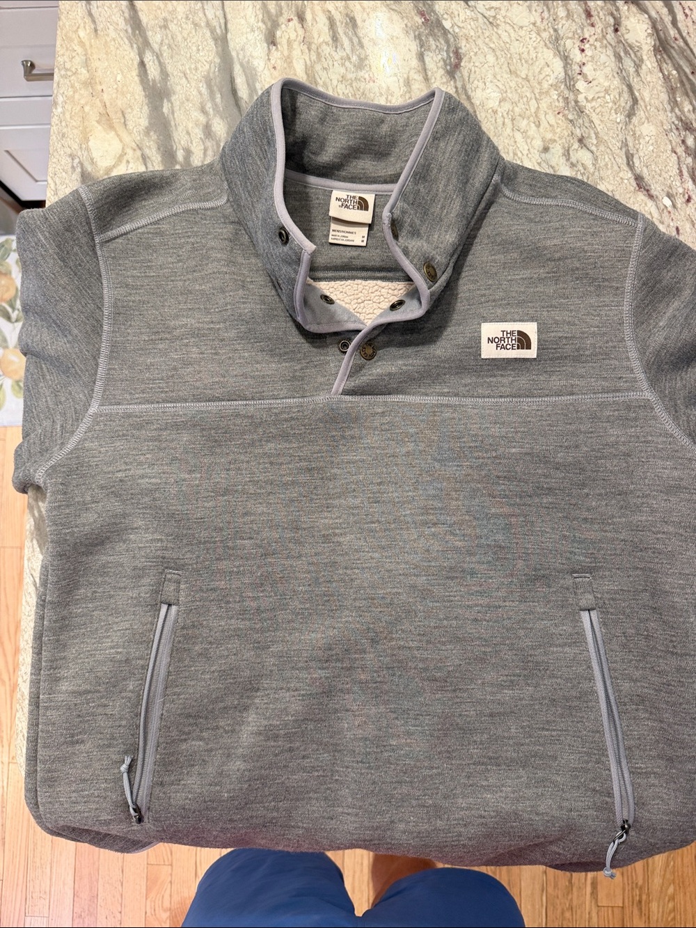 The North Face Men’s Grey Snap‑Placket Fleece Pullover
